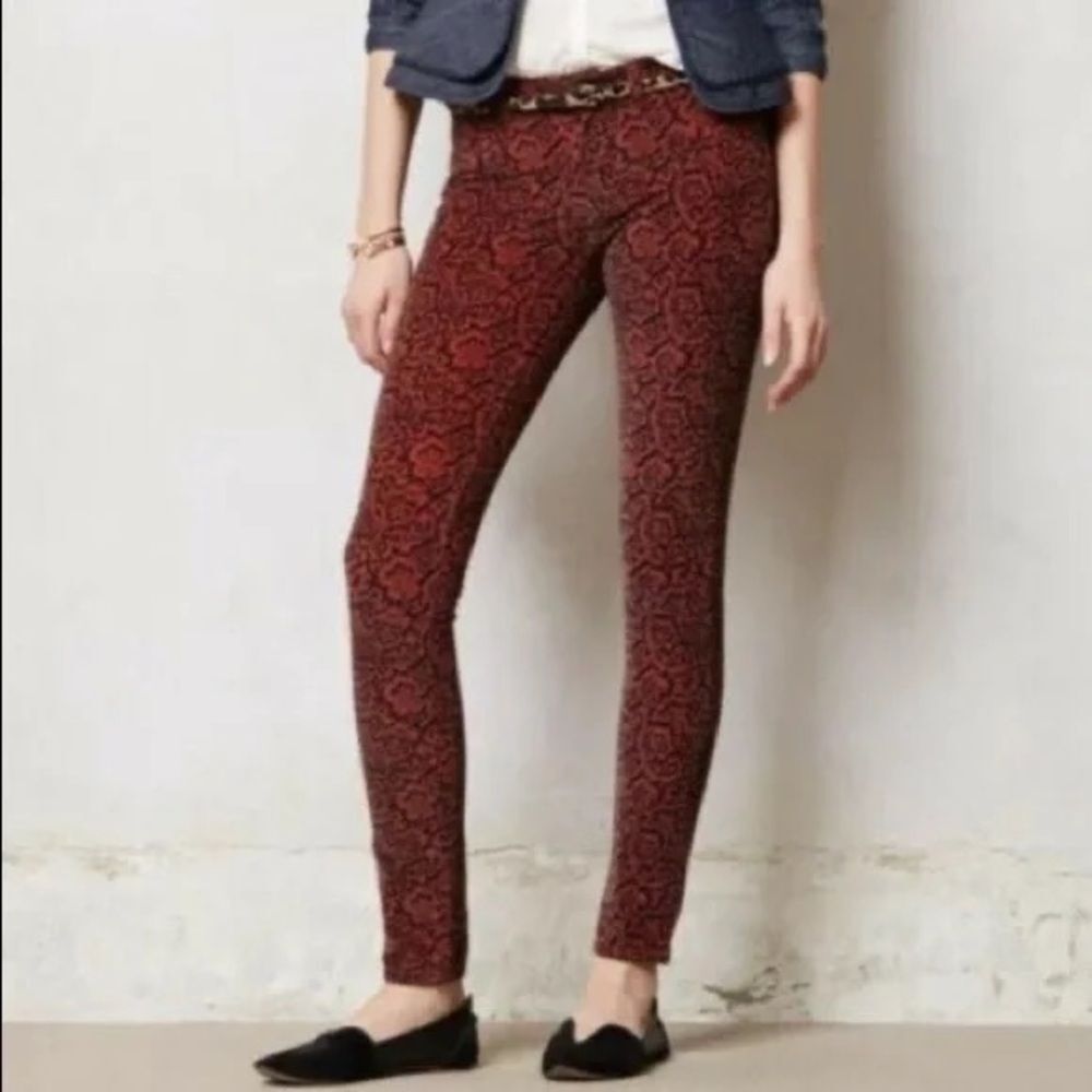 Anthropologie Pilcro paisley corduroy low rise skinny pants, sz 25 serif 90s y2k